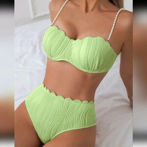 Women's Vacation Faux Pearl Embellished Sexy Bikini Set With Separated Swimsuit